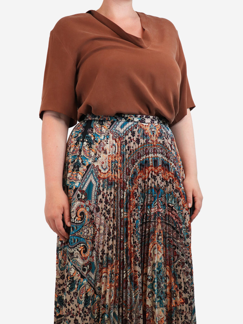 Brown slouchy neck silk top - size UK 12 Tops Joseph 