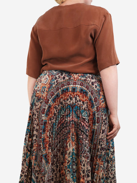 Brown slouchy neck silk top - size UK 12 alternate image