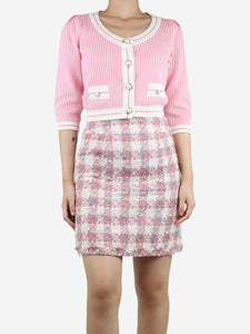 Alessandra Rich Pink houndstooth cropped cardigan - size UK 8