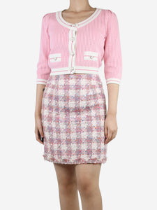 Alessandra Rich Pink houndstooth cropped cardigan - size UK 8