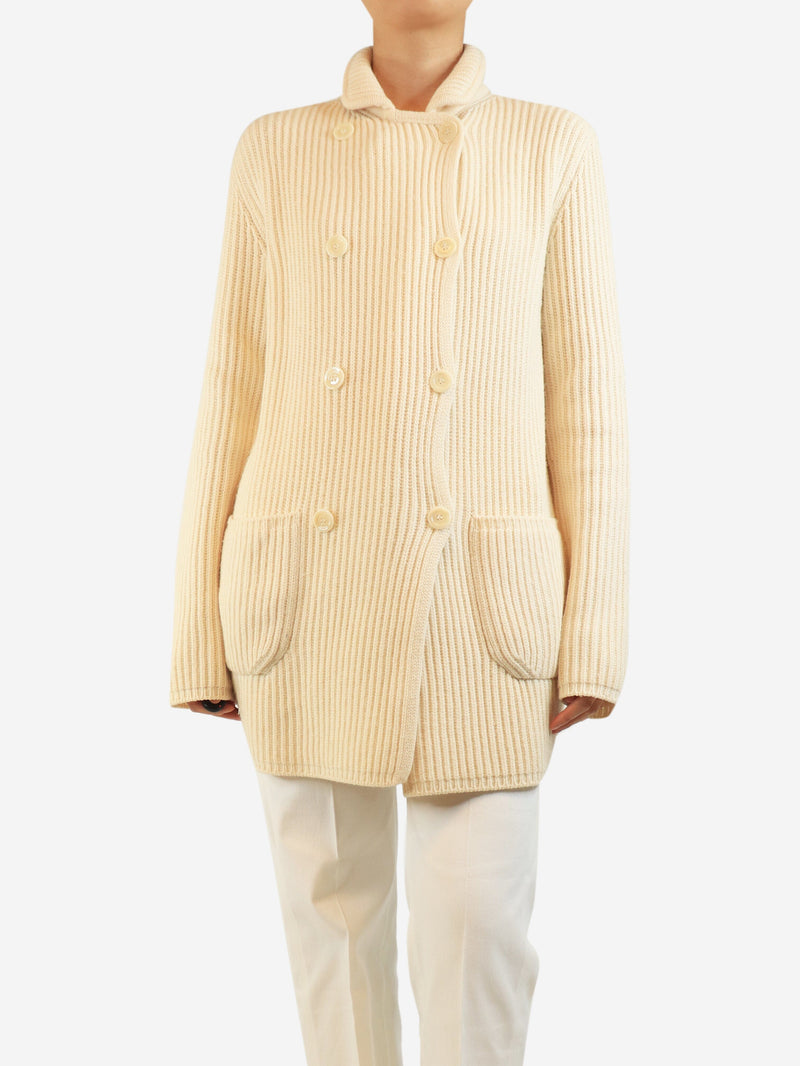 Cream double-breasted rib-knit cardigan - size UK 10 Knitwear Loro Piana 