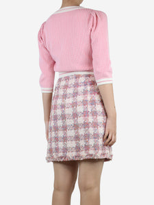 Alessandra Rich Pink houndstooth cropped cardigan - size UK 8