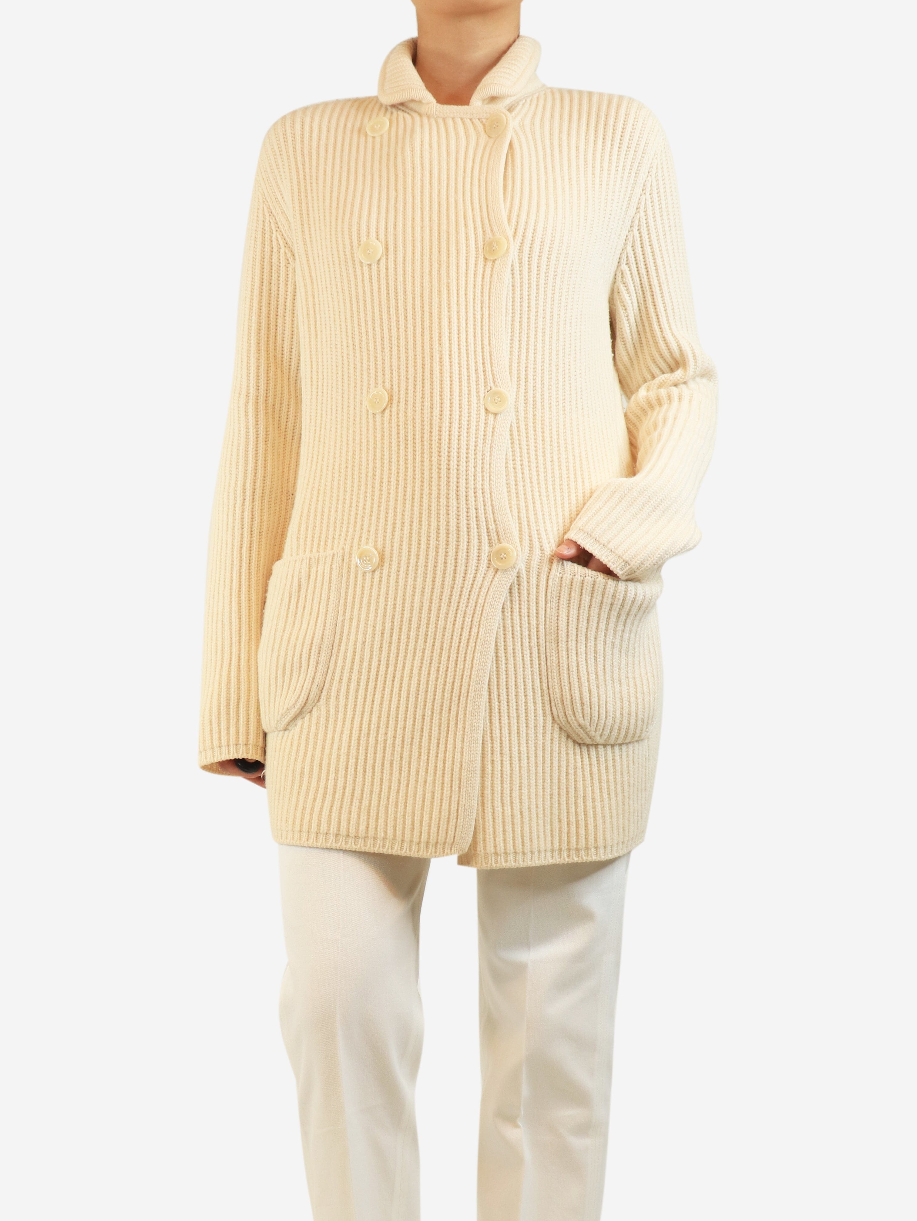 Cream double-breasted rib-knit cardigan - size UK 10 Knitwear Loro Piana 