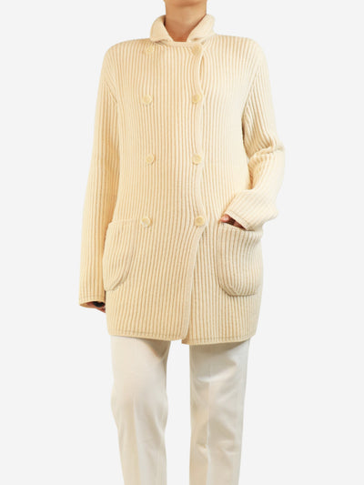 Cream double-breasted rib-knit cardigan - size UK 10 Knitwear Loro Piana 