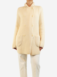 Cream double-breasted rib-knit cardigan - size UK 10 Knitwear Loro Piana 