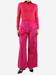 Les Tricots d'O Pink velvet flared trousers - size UK 10