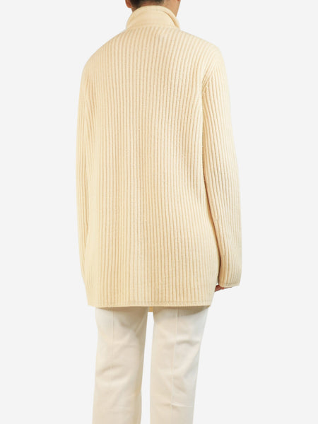 Cream double-breasted rib-knit cardigan - size UK 10 alternate image