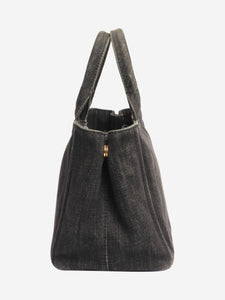 Prada Black Logo Printed Denim Tote Bag