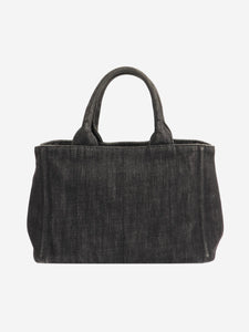 Prada Black Logo Printed Denim Tote Bag