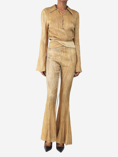 Brown silk pleated top and trousers two piece - size UK 6 Sets Acne Studios 