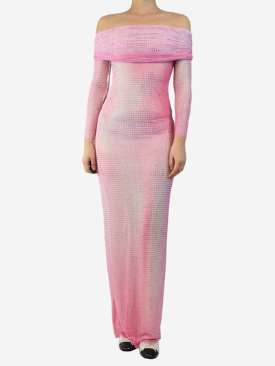 Pink off the shoulder diamante maxi dress - size UK 8 Dresses self-portrait 