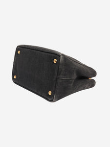 Prada Black Logo Printed Denim Tote Bag