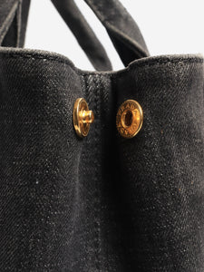 Prada Black Logo Printed Denim Tote Bag