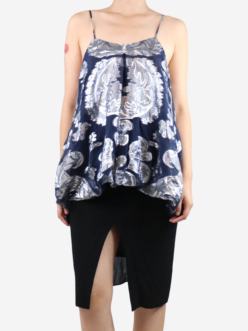 Dark blue silver lurex cami top