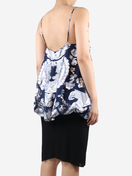 Dark blue and silver lurex cami top - size UK 8 alternate image