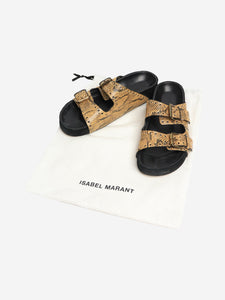 Isabel Marant Mustard Lennyo snake-print eyelet sandals - size EU 38