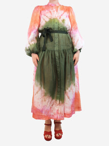 Zimmermann Green and pink tie-dye midi dress - size UK 12