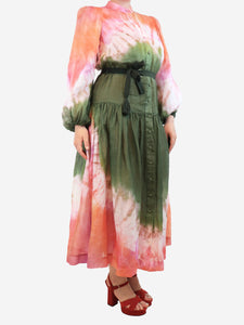 Zimmermann Green and pink tie-dye midi dress - size UK 12