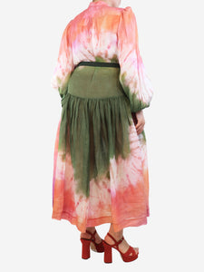 Zimmermann Green and pink tie-dye midi dress - size UK 12