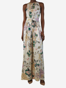 ME+EM Cream floral print belted jumpsuit - size UK 8