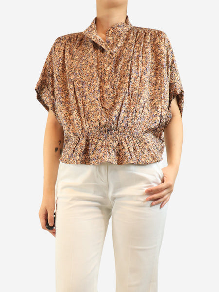 Brown floral print blouse - size UK 12 product image