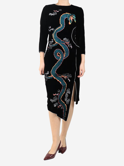 Black velour dragon embroidery dress - size M Dresses Rixo 