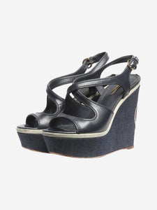 Louis Vuitton Dark blue leather and denim wedge sandals - size EU 38