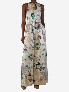 ME+EM Cream floral print belted jumpsuit - size UK 8