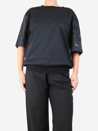 Black sequin and mesh top - size M Tops Dries Van Noten 