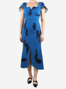 Roland Mouret Blue lace-trimmed midi dress - size UK 10