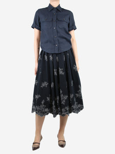 Erdem Black embroidered seersucker skirt - size UK 10