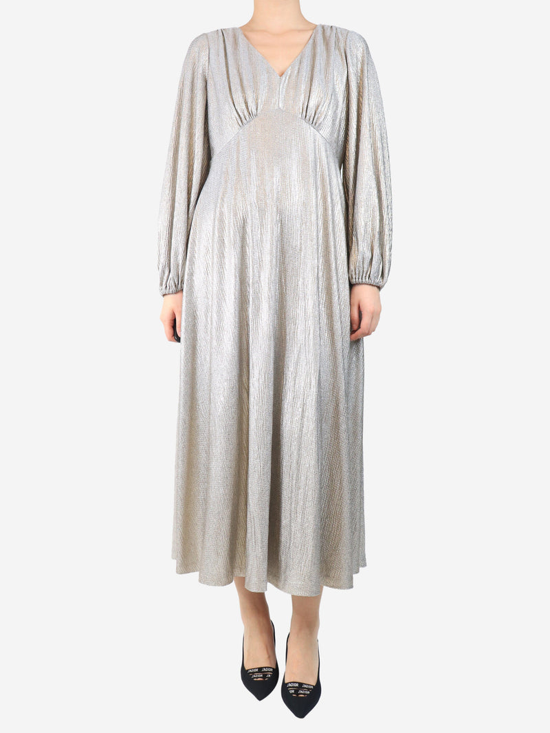 Silver crinkle metallic dress - size UK 12 Dresses Wyse 