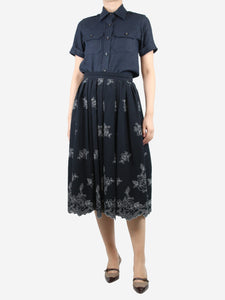 Erdem Black embroidered seersucker skirt - size UK 10