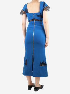 Roland Mouret Blue lace-trimmed midi dress - size UK 10