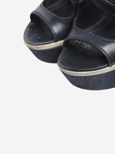 Louis Vuitton Dark blue leather and denim wedge sandals - size EU 38