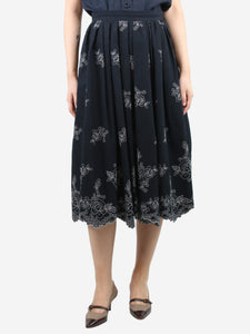 Erdem Black embroidered seersucker skirt - size UK 10