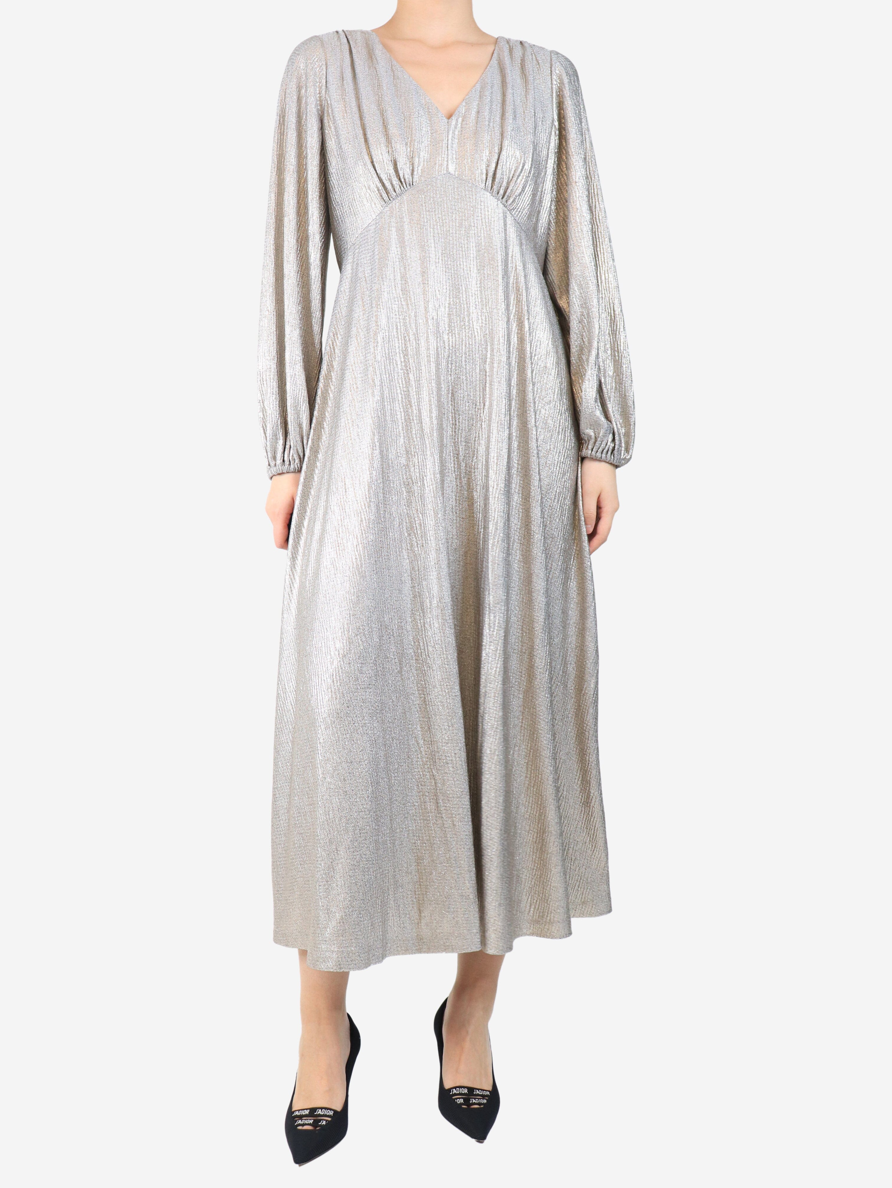 Silver crinkle metallic dress - size UK 12 Dresses Wyse 