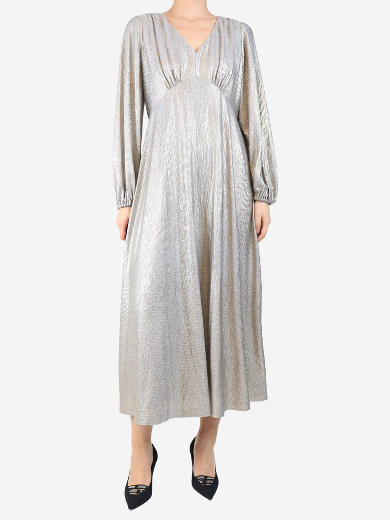 Silver crinkle metallic dress - size UK 12 Dresses Wyse 