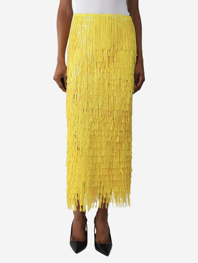 Yellow sequin-fringe midi skirt - size UK 8 Skirts David Tomaszewski 