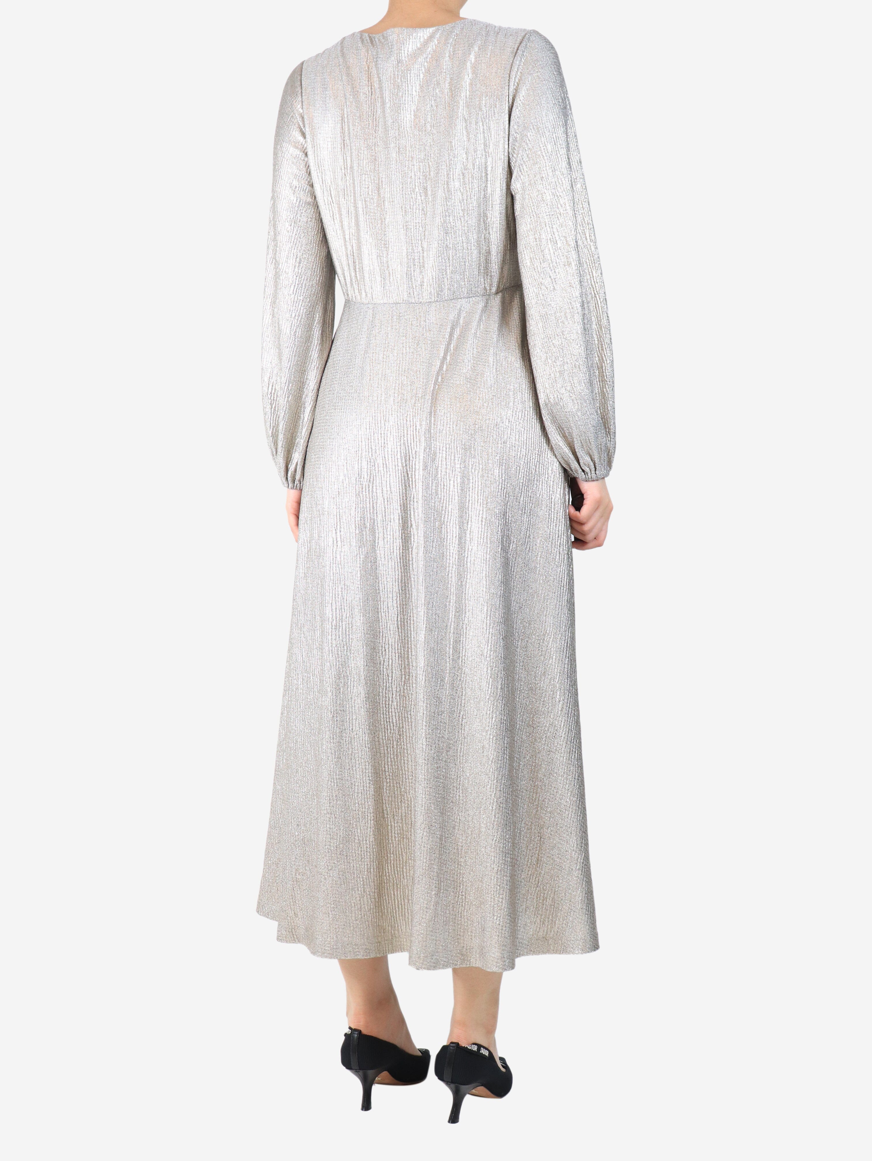 Silver crinkle metallic dress - size UK 12 Dresses Wyse 