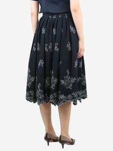 Erdem Black embroidered seersucker skirt - size UK 10