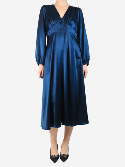 Blue satin midi dress - size UK 12 Dresses Wyse 