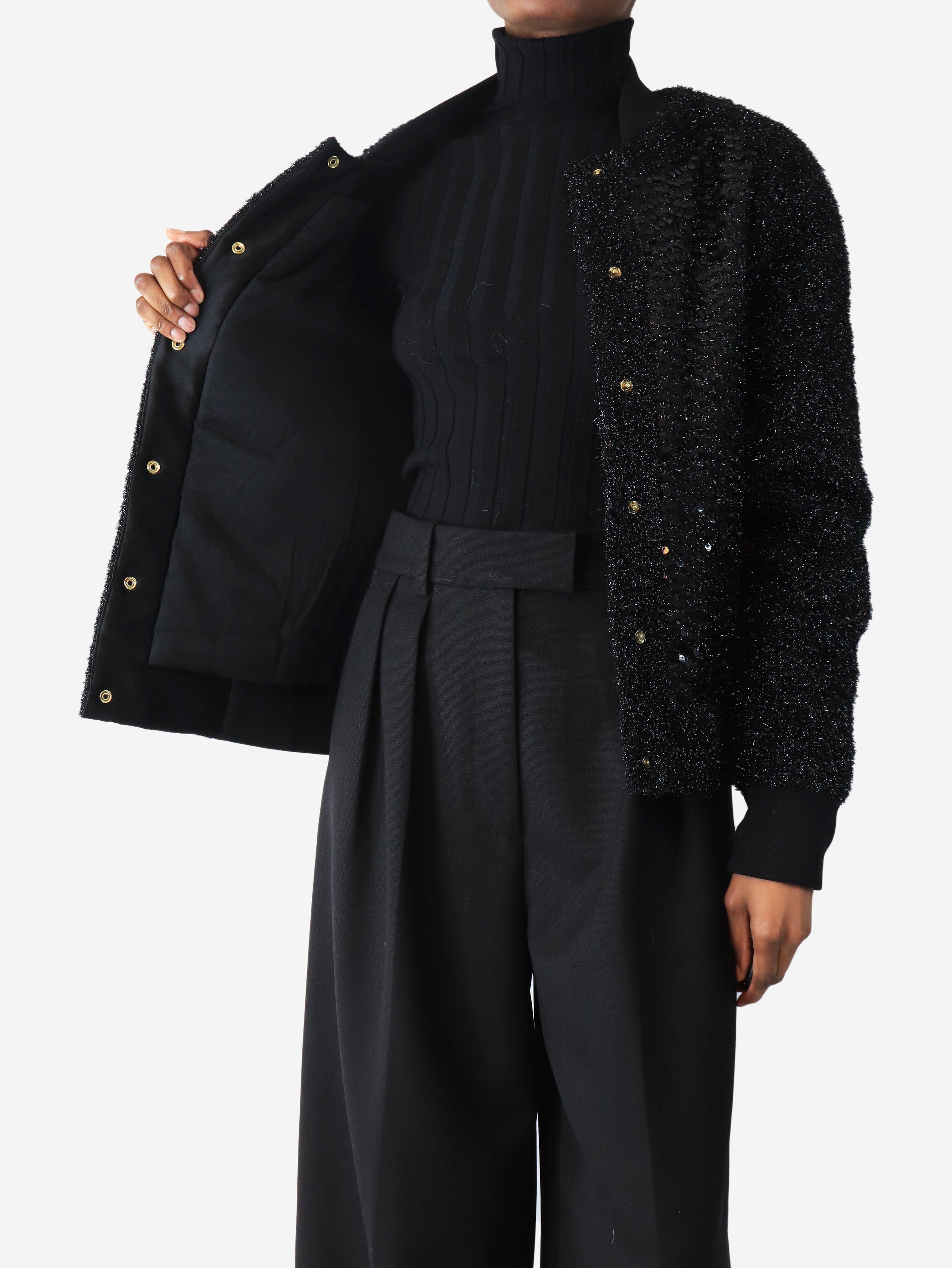 Black sequin boucle jacket - size UK 8 Coats & Jackets Balmain 