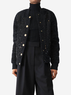 Black sequin boucle jacket - size UK 8 Coats & Jackets Balmain 