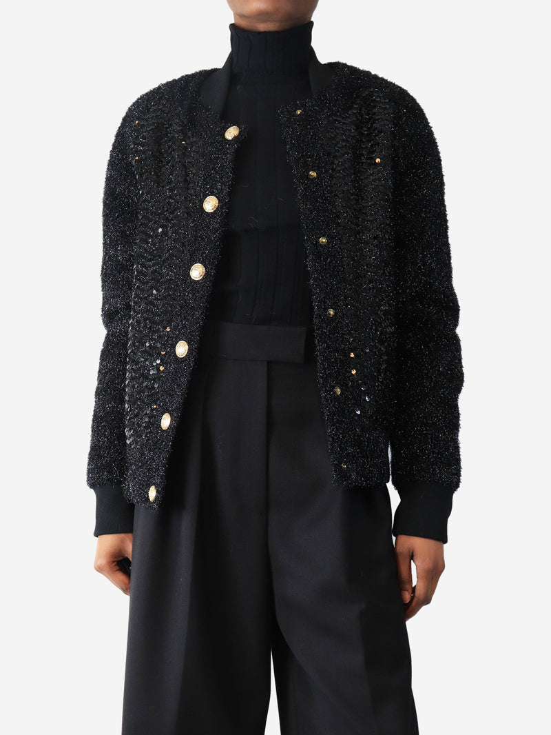 Black sequin boucle jacket - size UK 8 Coats & Jackets Balmain 