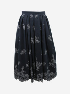 Erdem Black embroidered seersucker skirt - size UK 10