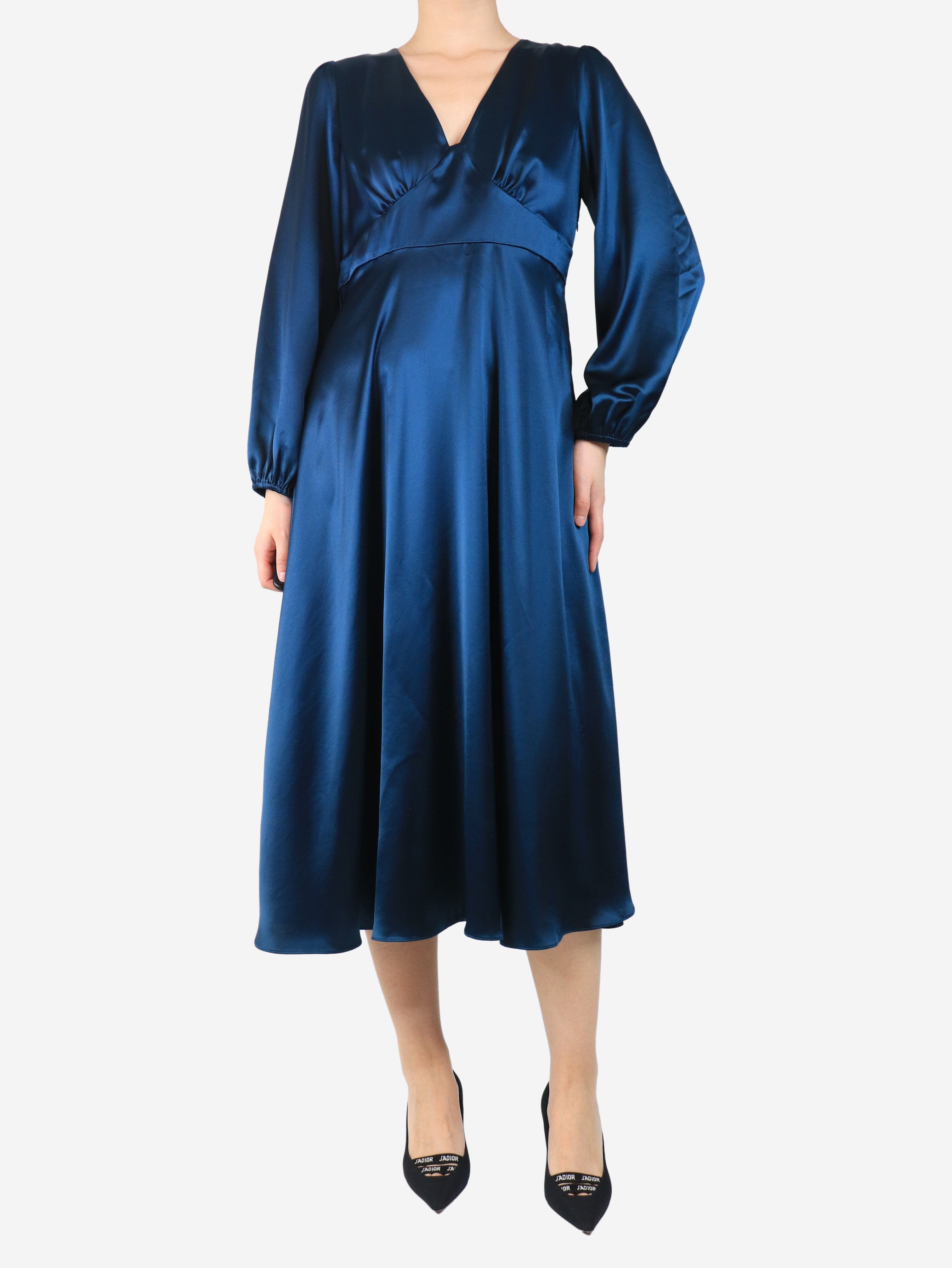Blue satin midi dress - size UK 12 Dresses Wyse 