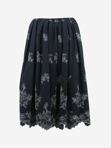 Erdem Black embroidered seersucker skirt - size UK 10