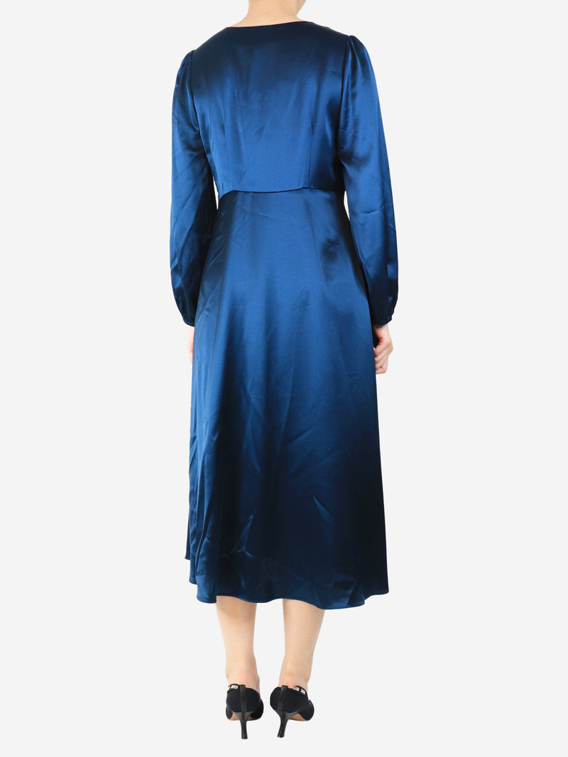 Blue satin midi dress - size UK 12 Dresses Wyse 