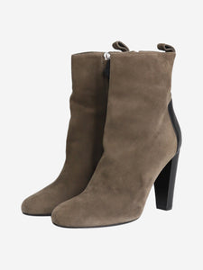 Hermes Khaki suede zip-up ankle boots - size EU 39.5